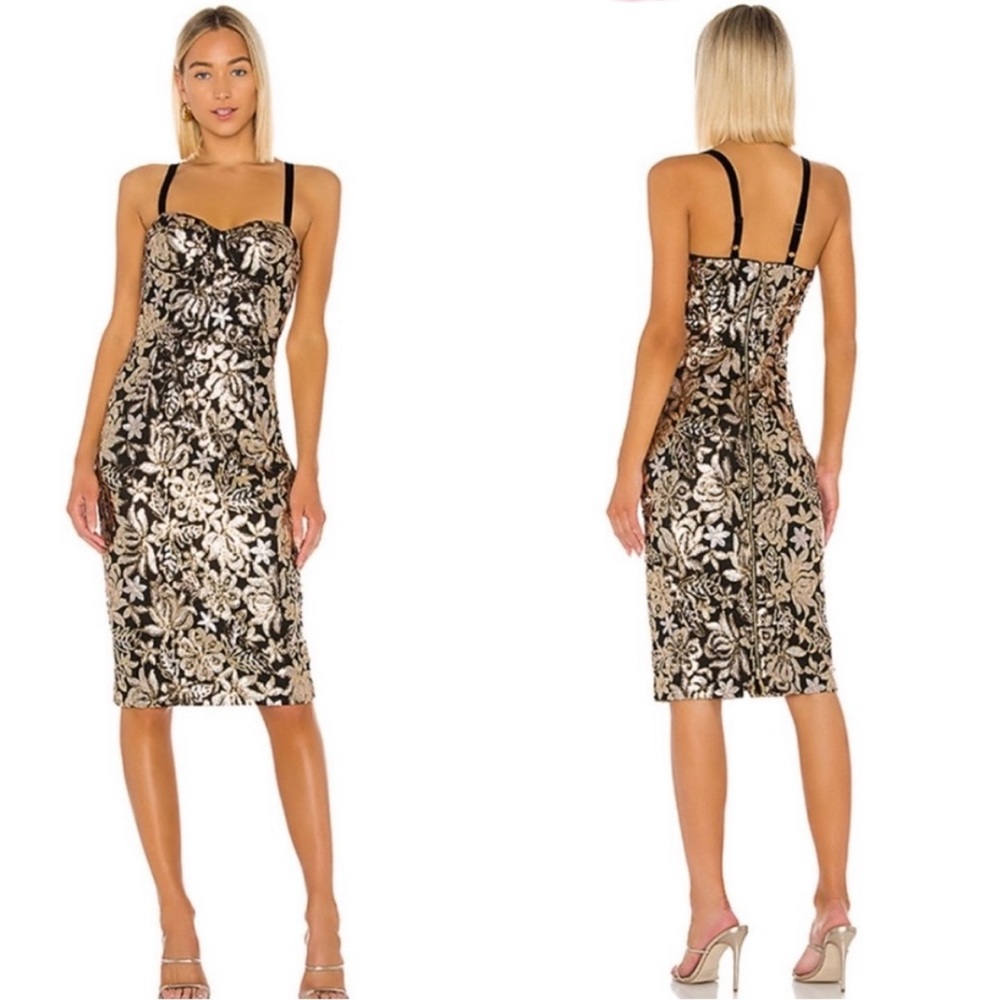 Black with gold sequins Bronx and Banco midi dress. Worn only ONCE!!